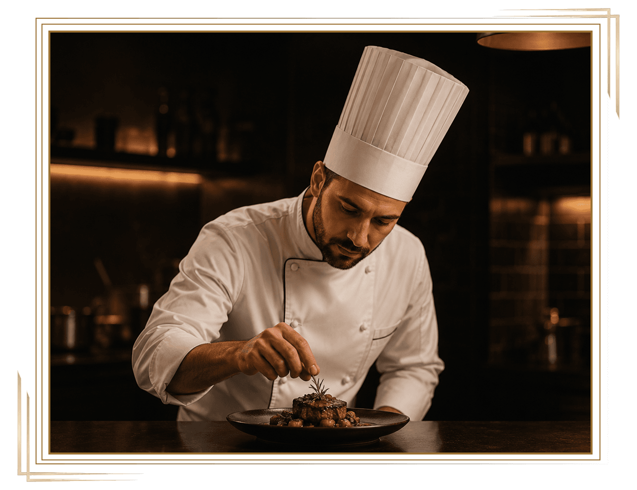 Chef Dhruv plating a dish at The Luxe Cafe