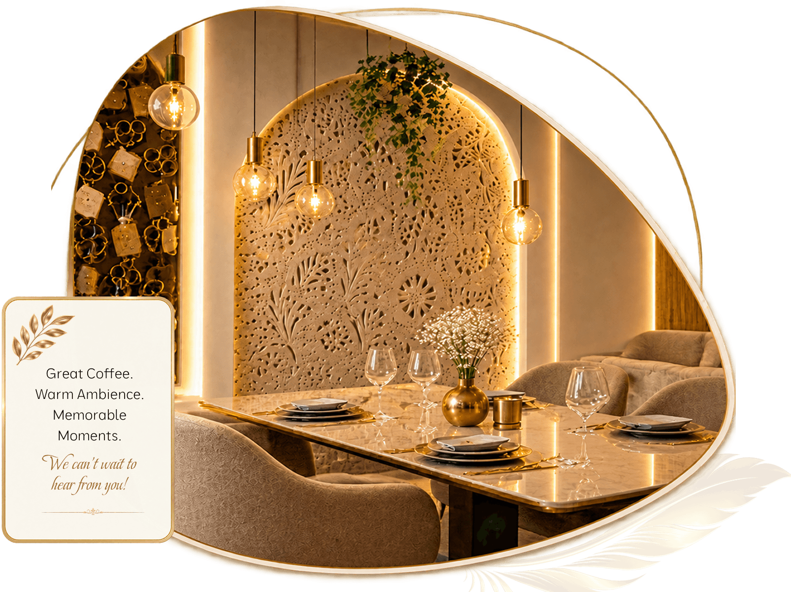 An intimate arch-framed dining nook at The Luxe Cafe, set for two