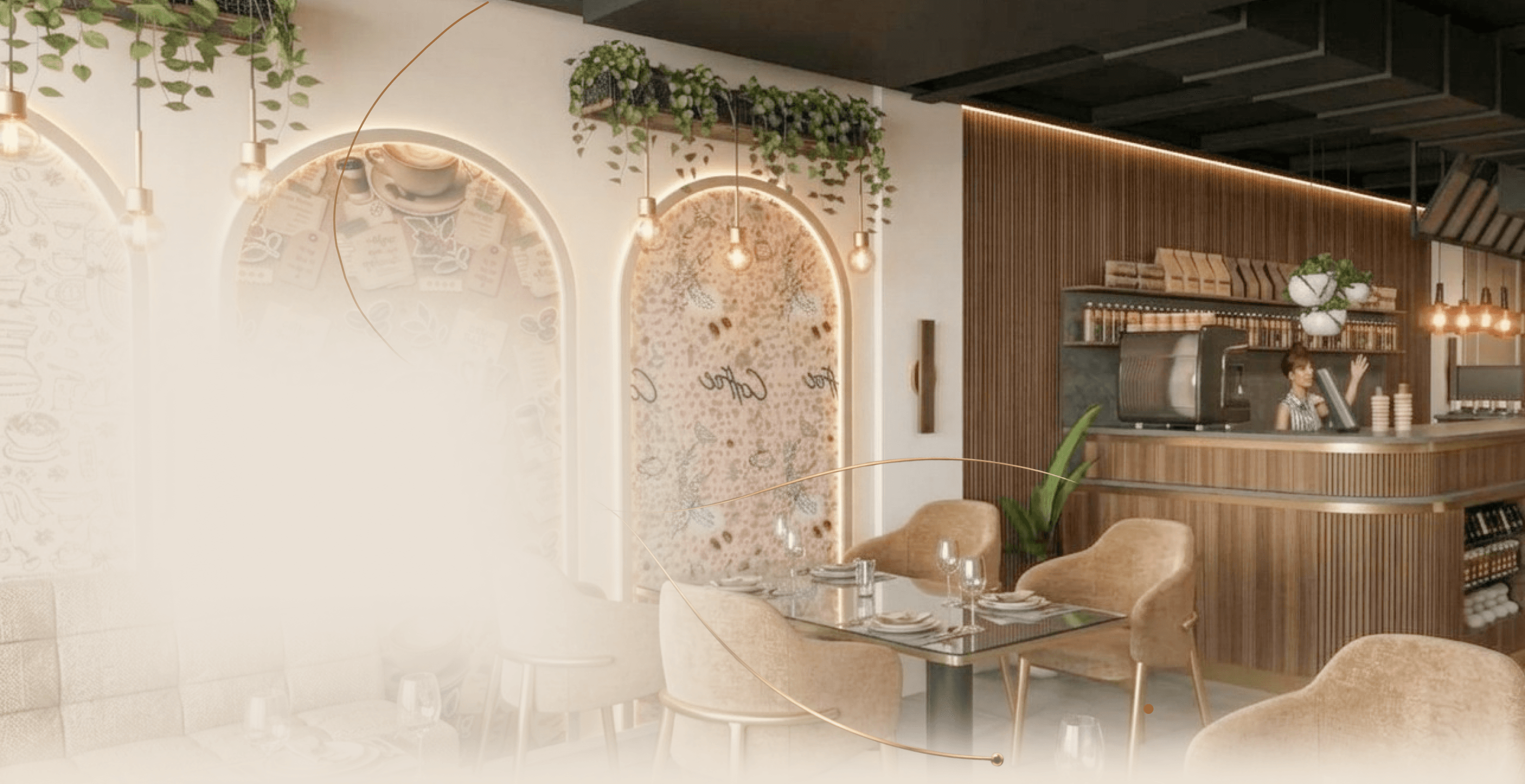 The Luxe Cafe dining room and coffee counter